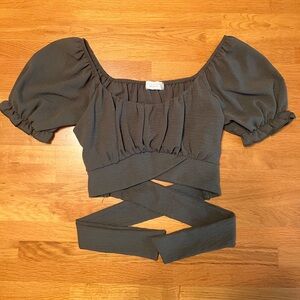 Alrar’d State Puff Sleeve Wrap Top - Olive Green ~ Size Small